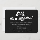 Retro Script Black Surprise Retirement Party Einladung (Vorderseite)
