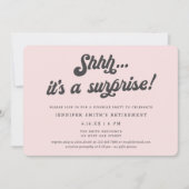 Retro Script Blush Pink Surprise Retirement Party Einladung (Vorderseite)