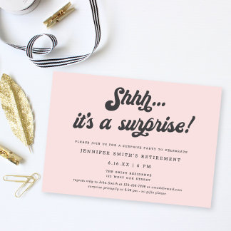 Retro-Script Blush-Pink Überraschungs-Ruhestandsfe Einladung
