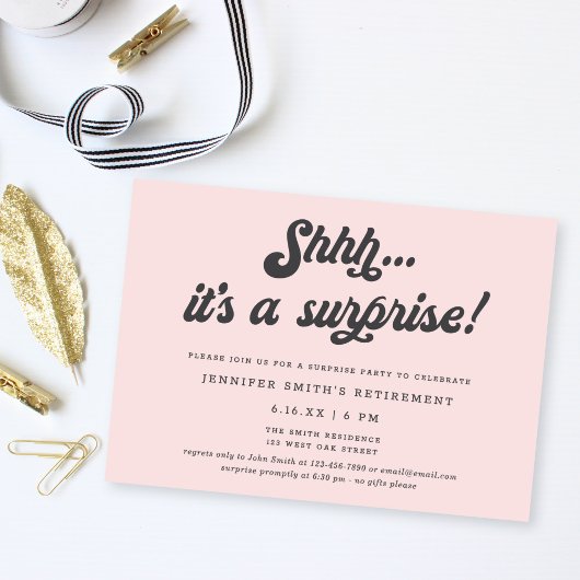 Retro-Script Blush-Pink Überraschungs-Ruhestandsfe Einladung