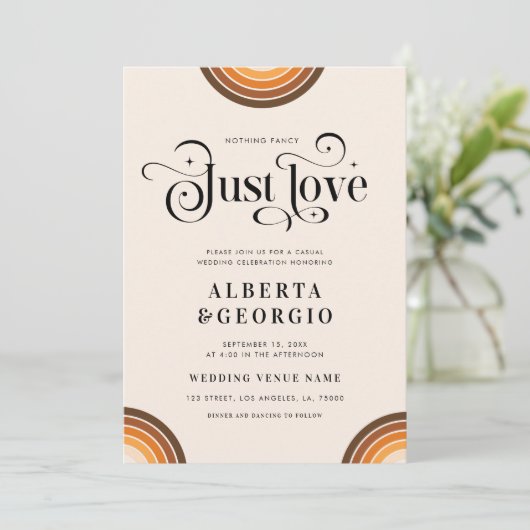 Retro Script Boho Rainbow Nichts Extravagant Nur L Einladung (Stehend Vorderseite)