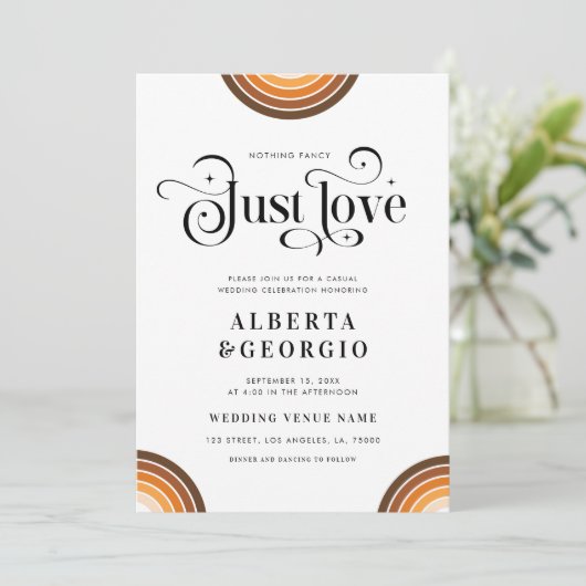 Retro Script Boho Rainbow Nichts Extravagant Nur L Einladung (Stehend Vorderseite)