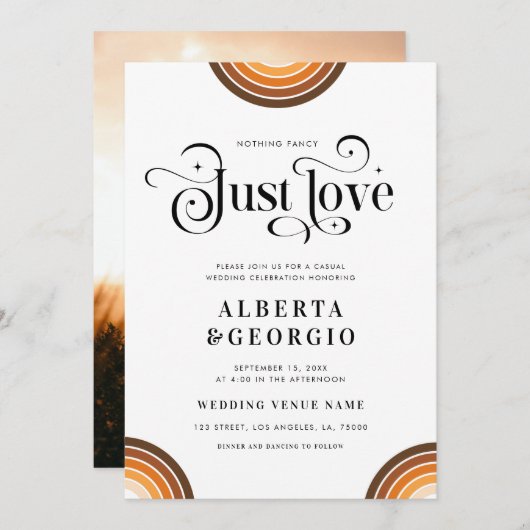 Retro Script Boho Rainbow Nichts Extravagant Nur L Einladung (Vorne/Hinten)