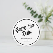 Retro Script Custom Foto Circle Round Wedding Save The Date (Stehend Vorderseite)