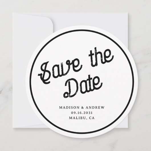 Retro Script Custom Foto Circle Round Wedding Save The Date (Vorderseite)