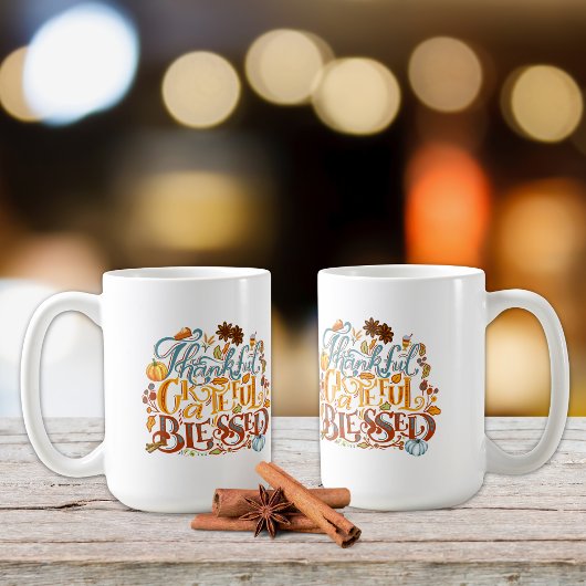 Retro Script dankbar dankbar gesegnet Monogram Kaffeetasse