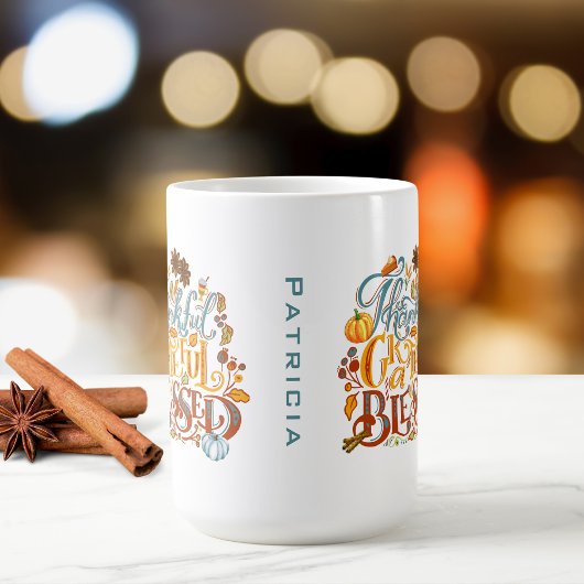 Retro Script dankbar dankbar gesegnet Monogram Kaffeetasse