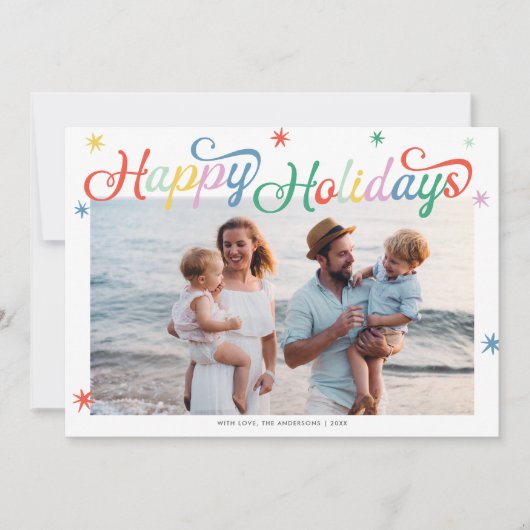 Retro Script farbenfrohe Weihnachten Ein Foto (Vorderseite)