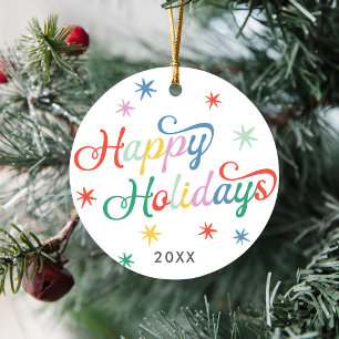 Retro Script farbenfrohe Weihnachten Ein Foto Keramik Ornament
