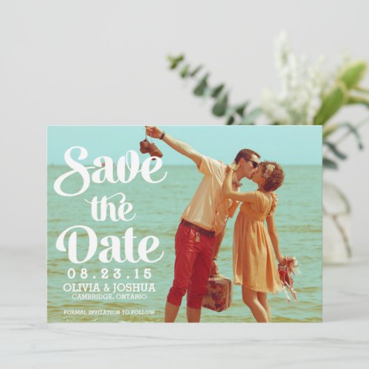 Retro-Script-Foto Ankündigung Datum freihalten (Stehend Vorderseite)