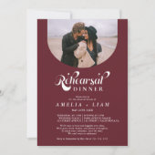 Retro-Script-Foto burgundy Probe-Dinner Einladung (Vorderseite)