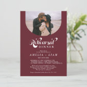 Retro-Script-Foto burgundy Probe-Dinner Einladung (Stehend Vorderseite)