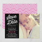 Retro-Script-Foto mit Schwarz und Rosa Save the Da Date (Vorne/Hinten)