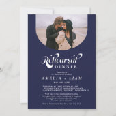 Retro Script Foto navvin blauen Probe Abendessen Einladung (Vorderseite)