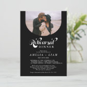 Retro-Script-Foto Schwarz-Probe-Dinner Einladung (Stehend Vorderseite)