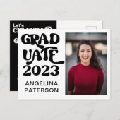 Retro-Script-Foto Schwarz & Weiß-Party Einladungspostkarte (Vorne/Hinten)