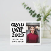 Retro-Script-Foto Schwarz & Weiß-Party Einladungspostkarte (Stehend Vorderseite)