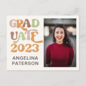 Retro Script Foto Terracotta Graduate Party Einladungspostkarte (Vorderseite)