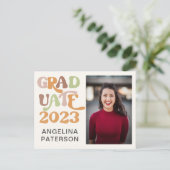 Retro Script Foto Terracotta Graduate Party Einladungspostkarte (Stehend Vorderseite)