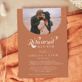 Retro-Script-Foto Terracotta Probe Dinner Einladung