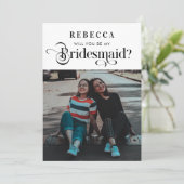 Retro Script & Foto Vintager Bridesmaid-Vorschlag Ankündigung (Stehend Vorderseite)
