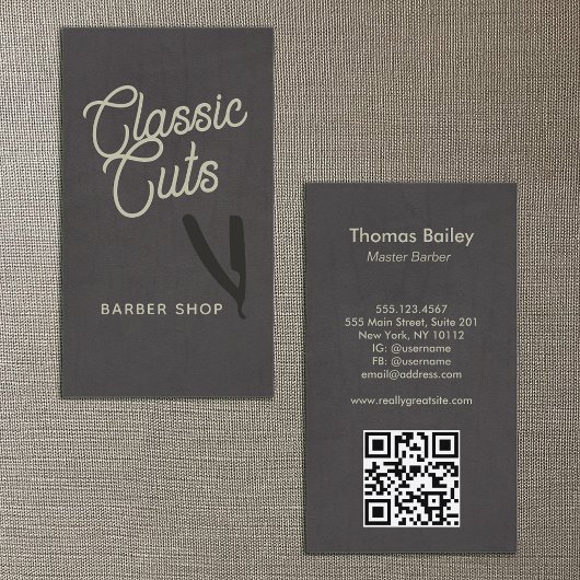 Retro-Script-Friseursalon-QR-Code Visitenkarte