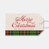Retro Script Frohe Weihnachts Red Green Kariert Geschenkanhänger (Vorderseite (Horizontal))