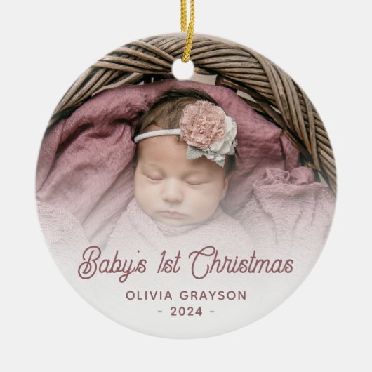 Retro-Script für das erste Weihnachtsfest im Foto Keramik Ornament (Vorne)