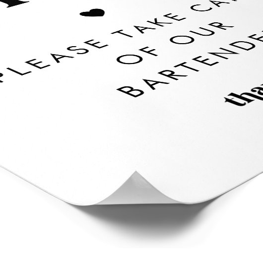 Retro Script Gefühl Tipsy Barkeeper Wedding Sign Poster (Ecke)