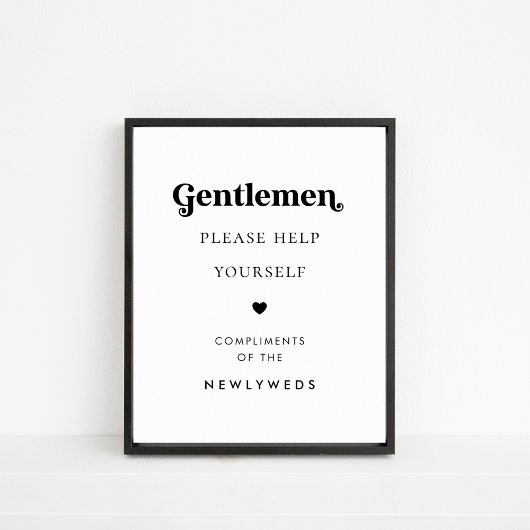 Retro Script Gents Bthroom Basket Wedding Sign Poster