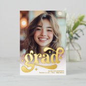 Retro Script gold White 4 Foto Abschluss Folieneinladung (Stehend vorne)