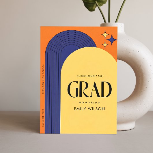 Retro Script Grad Simple Graduation Announcement Postkarte