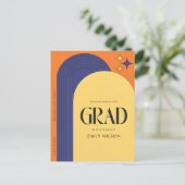 Retro Script Grad Simple Graduation Announcement Postkarte (Stehend Vorderseite)
