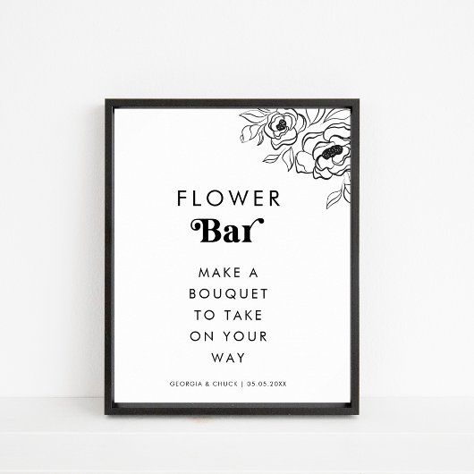 Retro Script Heart Bloom Blume Bar Wedding Sign Poster