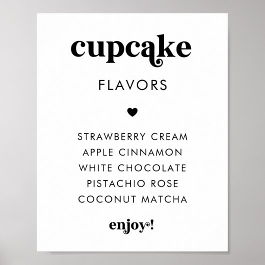 Retro Script Heart Cupcake Flavours Wedding Sign Poster (Vorne)