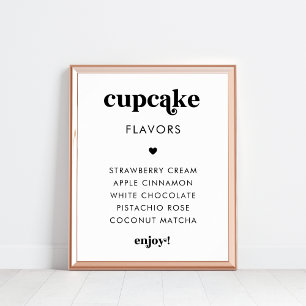 Retro Script Heart Cupcake Flavours Wedding Sign Poster