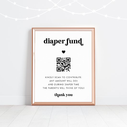 Retro Script Heart Diaper Fund Babydusche-Zeichen Poster