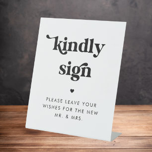 Retro Script Heart Kindly Sign Gästebuch Hochzeit Sockelschild