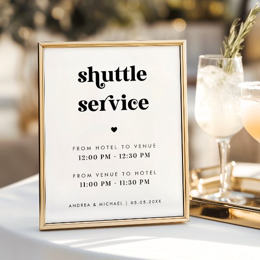 Retro Script & Heart Shuttle Service Hochzeit Poster