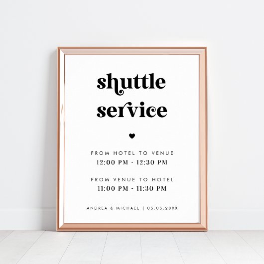 Retro Script & Heart Shuttle Service Hochzeit Poster