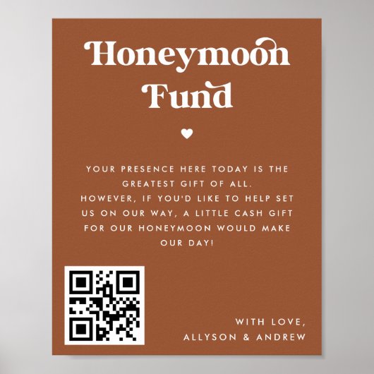 Retro Script Heart Terracotta Rust Honeymoon Fund Poster (Vorne)