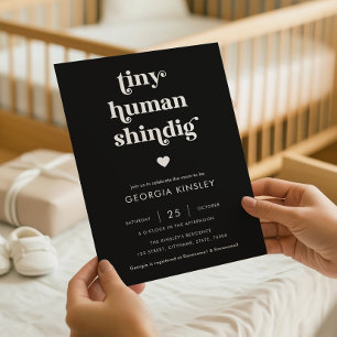 Retro Script Heart Tiny Human Shindig Baby Dusche Einladung