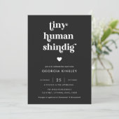 Retro Script Heart Tiny Human Shindig Baby Dusche Einladung (Stehend Vorderseite)
