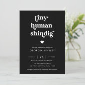 Retro Script Heart Tiny Human Shindig Baby Dusche Einladung (Stehend Vorderseite)