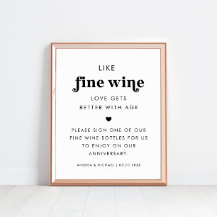 Retro Script Heart Wine Guestbook Hochzeit Poster