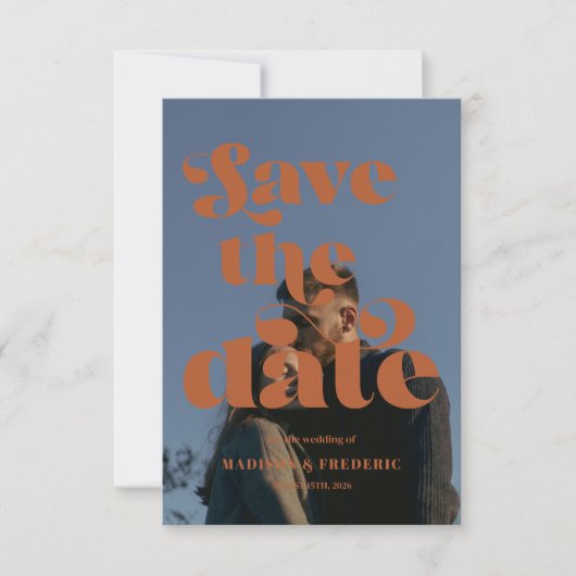 Retro-Script-Hochzeits-QR-Code Save The Date (Vorderseite)