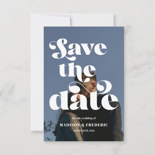 Retro-Script-Hochzeits-QR-Code Save The Date (Vorderseite)