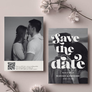 Retro-Script-Hochzeits-QR-Code Schwarz und Weiß Save The Date