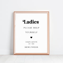 Retro Script Ladys Bathroom Basket Wedding Zeichen Poster