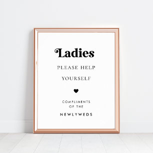 Retro Script Ladys Bathroom Basket Wedding Zeichen Poster